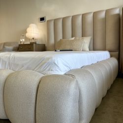 RH Style Modern Bed Frame & Headboard Bed in Performance Linen