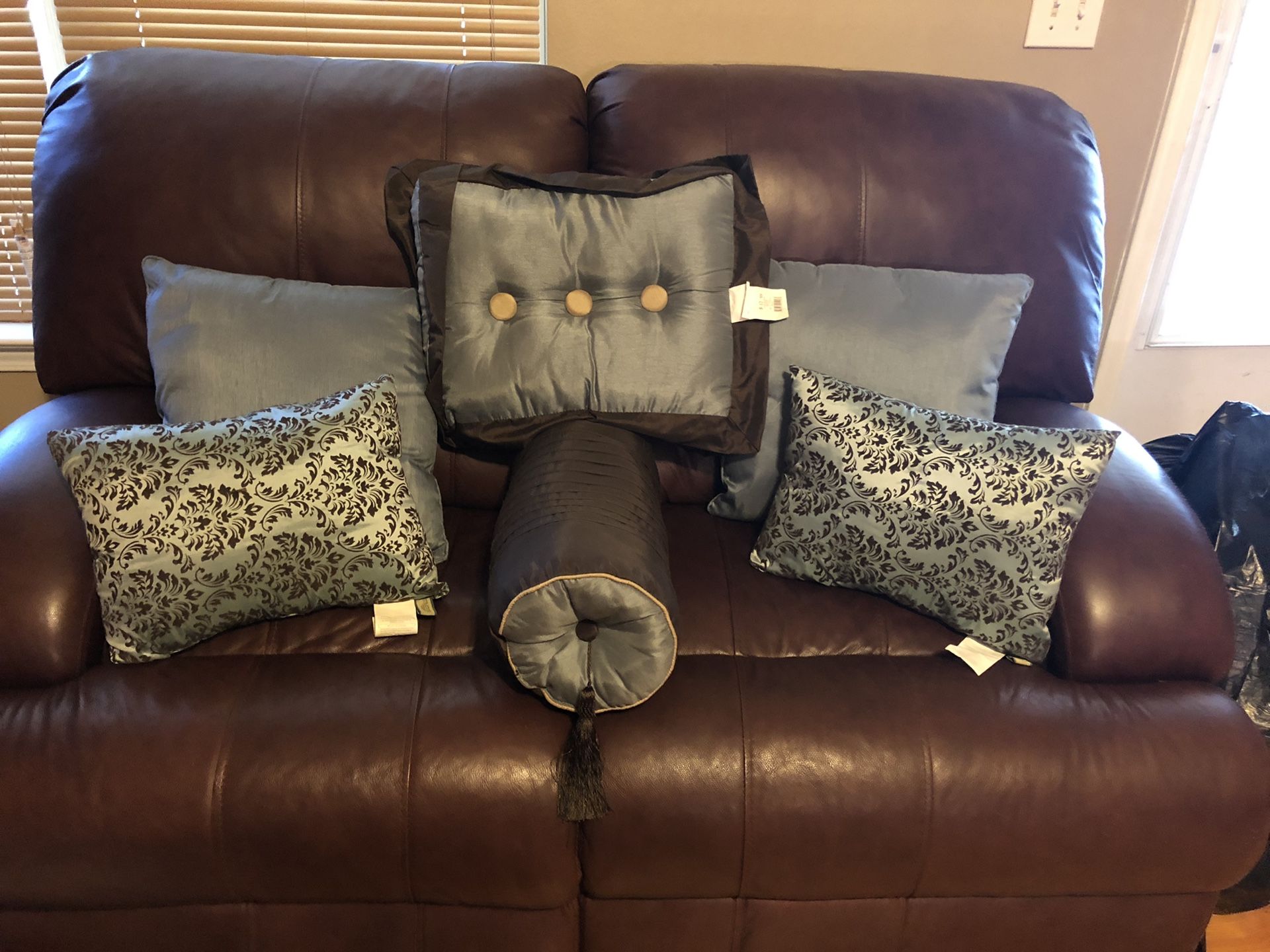 Slate Blue & Brown Throw Pillows for Bed (6)