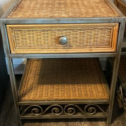 Set of Wicker and Metal Nightstands