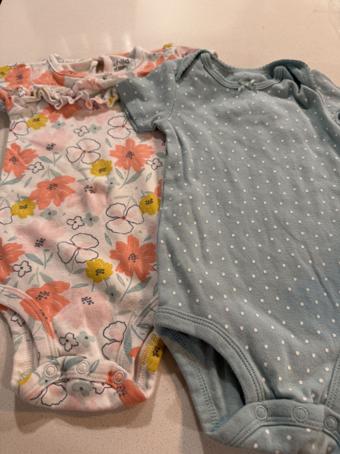 Carter's Floral and Polka Dot Bodysuits - Pink and Blue 6-9M
