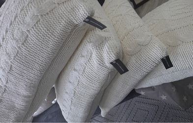 Pillows- Cream Cable Knit Throw Pillows with Removable Covers