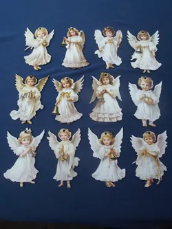 Victorian Angel Wood Ornaments, Christmas Tree Decorations, Set of 12