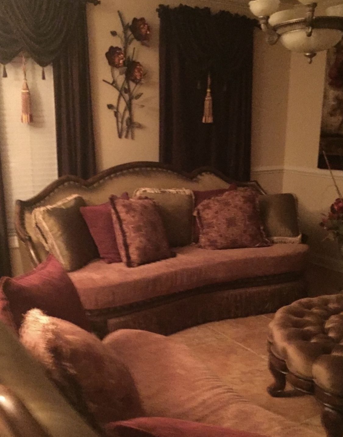 Custom Made Silk Couch Loveseat Huge Ottoman