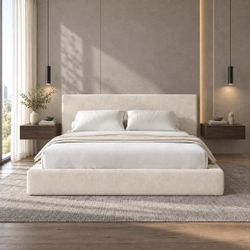 🔥 Low Profile Cloud queen Bed Frame, beige (chenille) No Box Spring Required, Easy Assembly new N-4