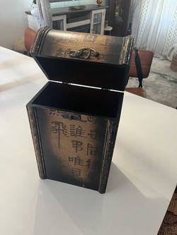 Decorative Wooden Chest Box with Asian Script