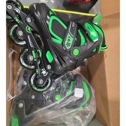 MammyGol Adjustable Inline Skates for Boys Girls Kids Youth with Light up Wheels, Green Beginner Blades Roller Skates for Boys Size 10 11 12 13 Ages 6