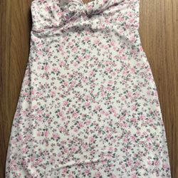 KIRIOUS Floral Slip Dress Size S White Pink Roses Lace Trim Stretch Lingerie