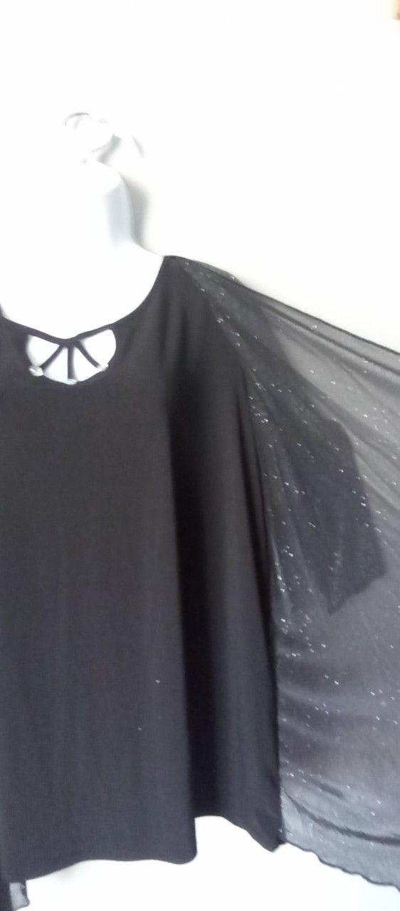 Black blouse with Glitter ,veil fabric on sleeves in size xL/1xL