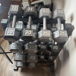 Set Of Cast Iron Hex Dumbbells 15s To 45s  Total : 420 lbs (NO RACK INCLUDED)