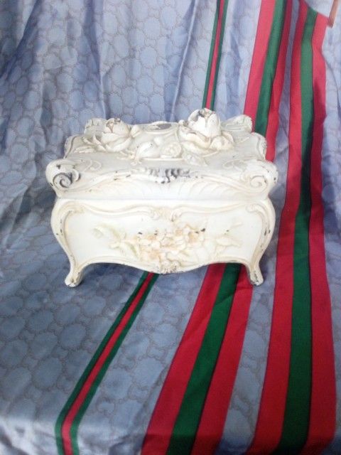 Vintage Art Nouveau Cast Metal Jewelry Box