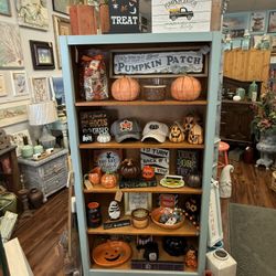 Beautiful Persian Blue & Wood Bookshelf – 5 Shelves / Display Shelf Coastal Beachy Shabby Chic