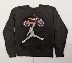 Peewee Herman Jumpman Retro Bicycle Graphic Pullover Black Sweater Size Medium