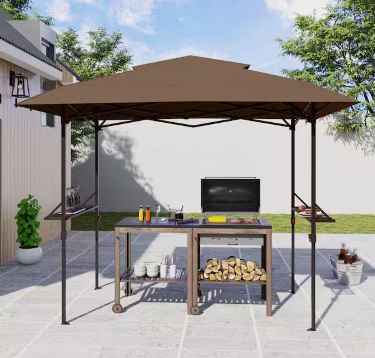 8 ft. x 5 ft. Outdoor Portable BBQ Gazebo with Brown Canopy