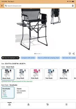 Tall Folding Director Chair with Side Table for hair and makeup