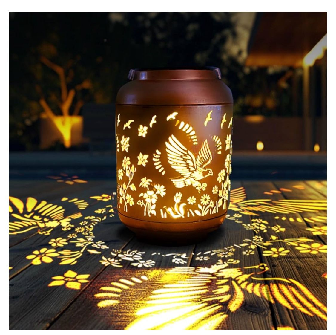 Rustic Solar Lantern Outdoor Waterproof, Solar Powered Metal Hanging Lights for Garden Decor