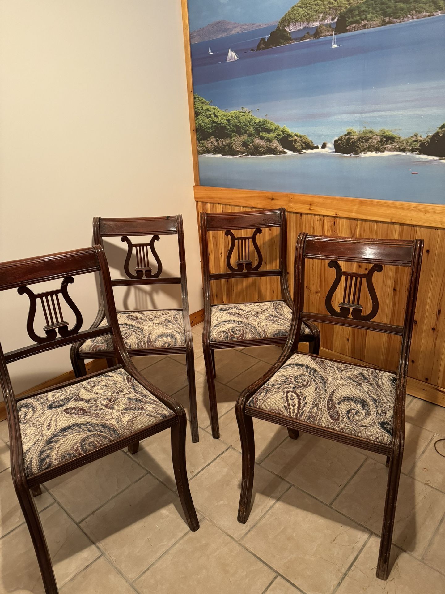 Antique harp back chairs