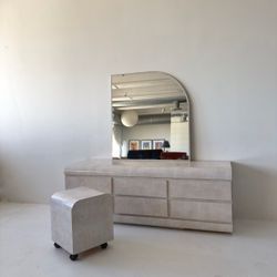 Postmodern vintage pink bullnose dresser with nine drawers