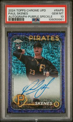 2024 TOPPS CHROME UPDATE CHROME BASEBALL UPDATE SERIES AUTOGRAPHS #RAPS PAUL SKENES AUTOGRAPH-PURPLE SPECKLE /299 PSA 10