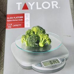 11lb Glass Platform Digital Food Scale: Kitchen Scale with LCD Display, Silver, Battery Included