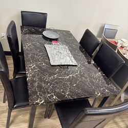 Marble Dining Table 6 Chairs 