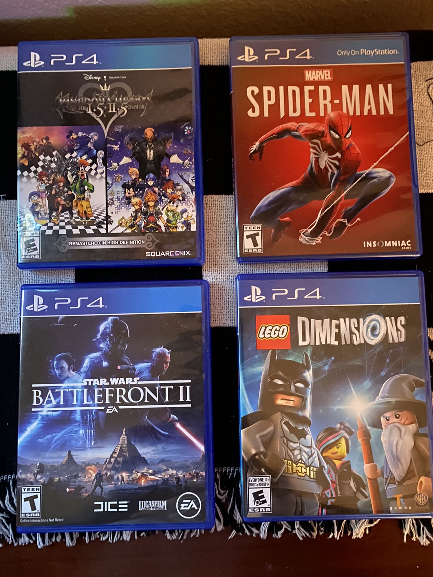 Kingdom Hearts HD 1.5 and 2.5 Remix, Marvel Spider-Man, Star Wars Battlefront 2, Lego Dimensions