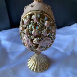 Hand-Painted Egg Figurine Enamel Bejeweled Hinged Jewelry Trinket Box