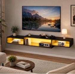 100% brand new in box wood floating black TV Stand, with LED light and power station, starting from $30