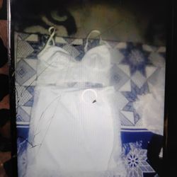 A Sexy White Two Piece Women's Lace Top W/ Slip Bottom Skirt Langerie Outfit 