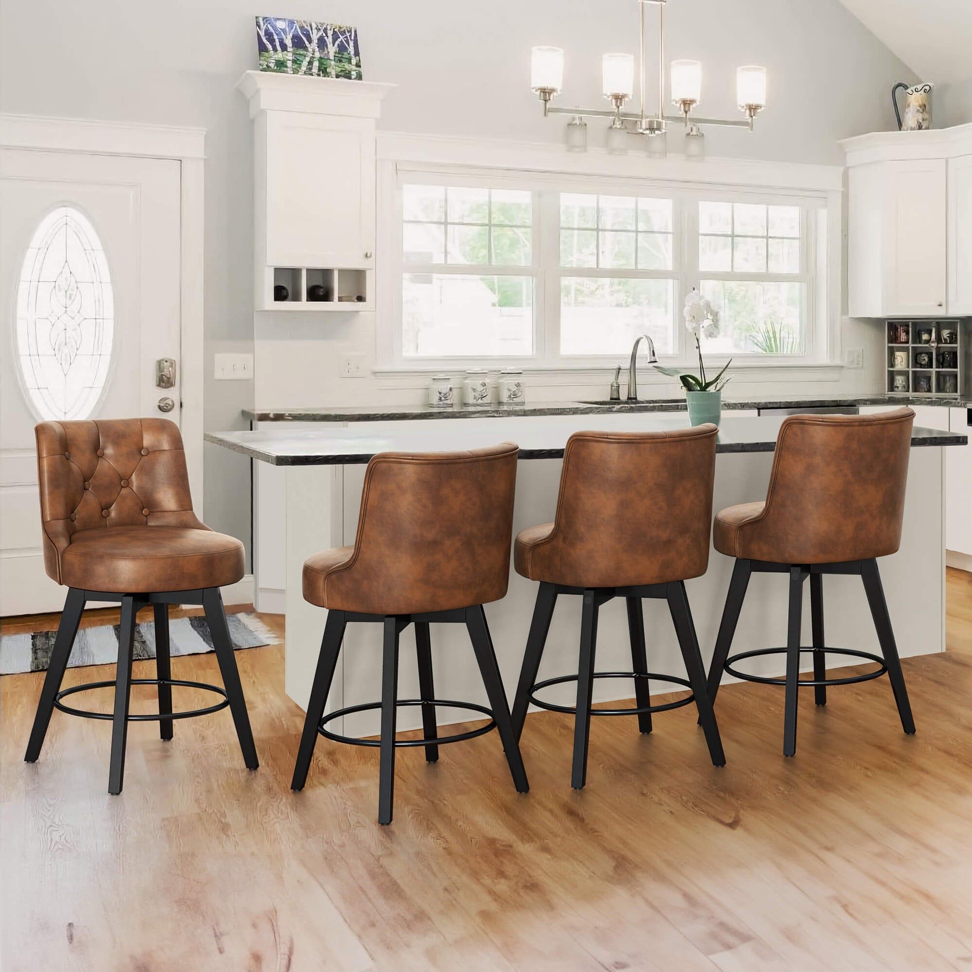 Swivel Counter Stool, Dark Brown. Set Of 4