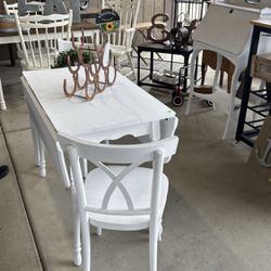 White Drop Leaf Table With 2 Chairs