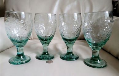 Four Aqua Green Goblet Drinking Glasses Libbey Glass Company Orchard Fruit Pattern