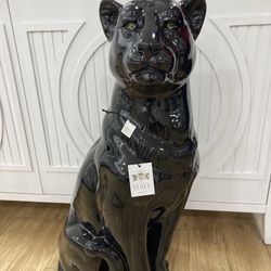 29” Italian Ceramic Floor Black Panther Statue By Ceramiche.  Made In Italy. Perfect.  See Prices On Line.  