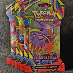 5x Pokémon Mega Evolution Phantasmal Flames Sleeved Booster Pack Random Art Mix!