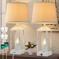 28" Farmhouse Table Lamps for Living Room Set of 2.3- Wav Dimmable