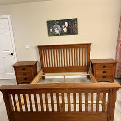 Solid Wood Mission Style Queen Bed Frame and Bedside Tables Set