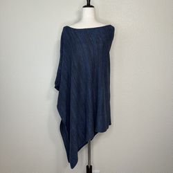 Sejour Silk Blend Blue Heather Knit Poncho Women’s Sweater