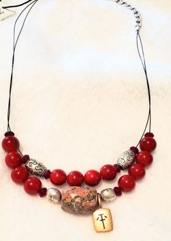 Chico's Zenergy Jasper and red beaded necklace