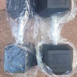 Rubber Hexagon Dumbbells-45lbs 