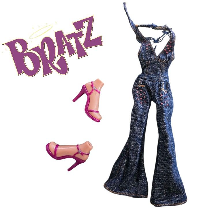 VTG Bratz Girls Nite Out Sasha Doll Accessories Denim jumpsuit Heels Feet MGA