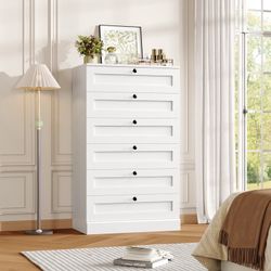 White Dresser for Bedroom with 6 Drawers, Modern Wood Dresser Chest of Drawers for Living Room, Entryway, Hallway