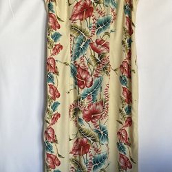 Young Hawaii Yellow Floral Flanged Sleeveless Dress, Women's Latge