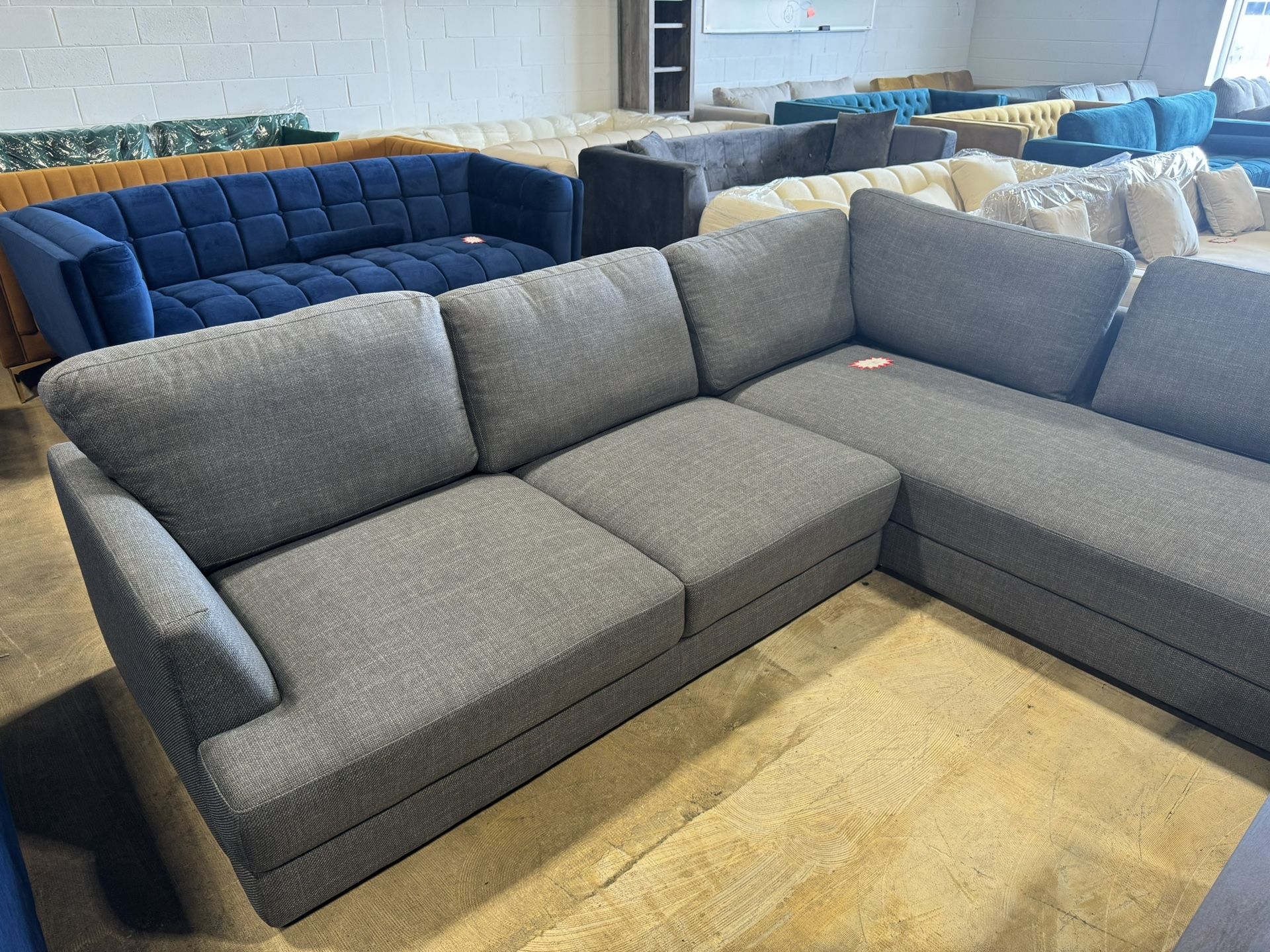 Glendale Grey Linen L-Shaped Right Sectional Sofa