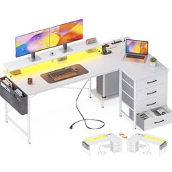 63” L Shaped White Desk