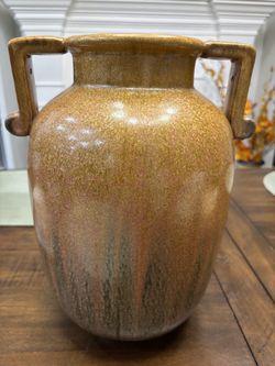 Large glazed ceramic pottery vase with handles