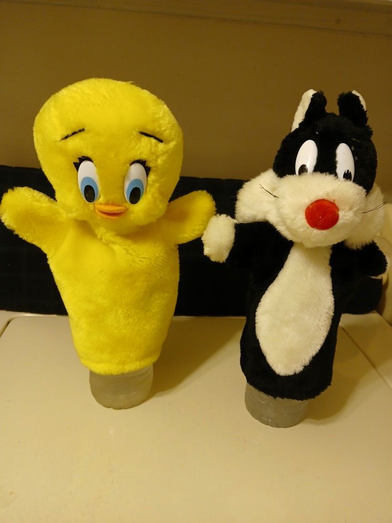 Vintage 1993 Sylvester And Tweety Bird Hand Puppets 10 In Tall