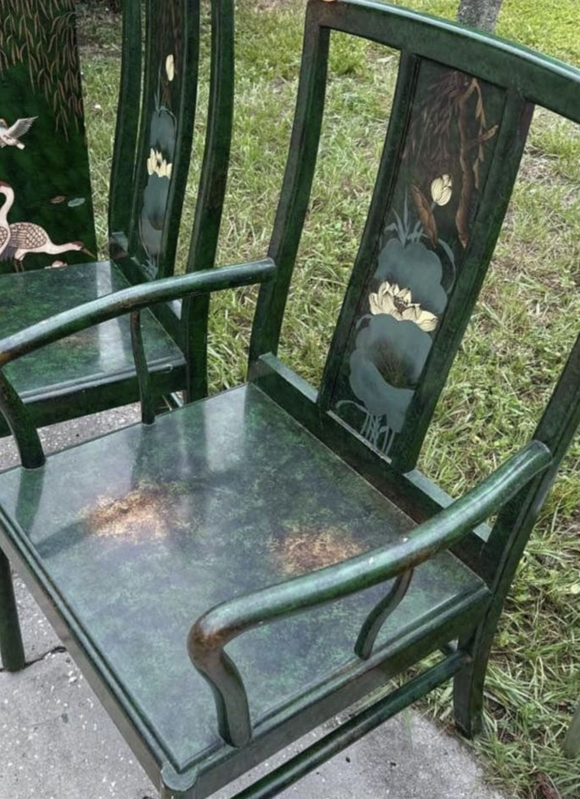 Antique Oriental Green Lacquer Chairs (3) – Vintage Asian Decor