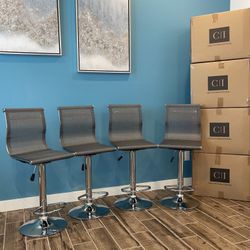 New 4 Gray Bar Stools Mesh 