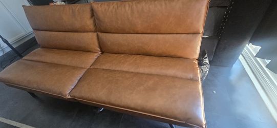 Caramel Brown Leather Futon