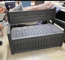 Assembled New 100 Gallon Plastic Wood-Grain Storage Bench Waterproof
