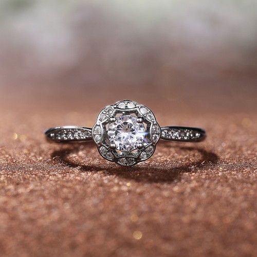 "CZ Beautiful Carved Vintage Hollow Silver Plated Flower Rings for Women, K848